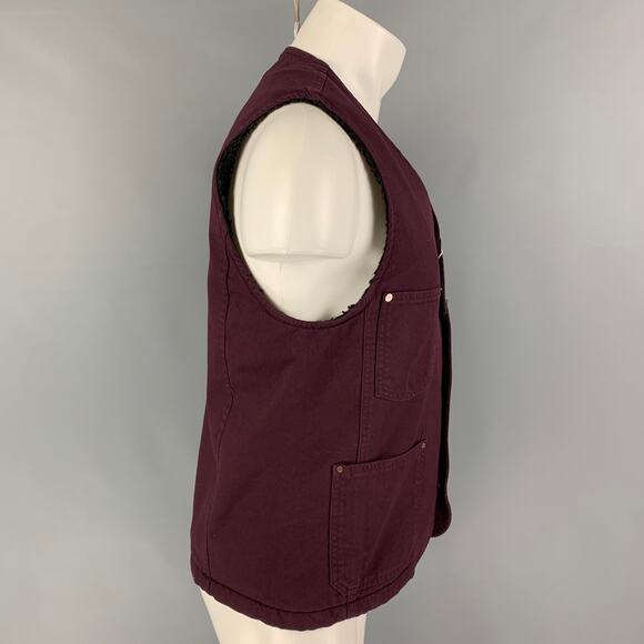 BERNA Size M Burgundy Cotton Patch Pocket Vest - Picture 2 of 7